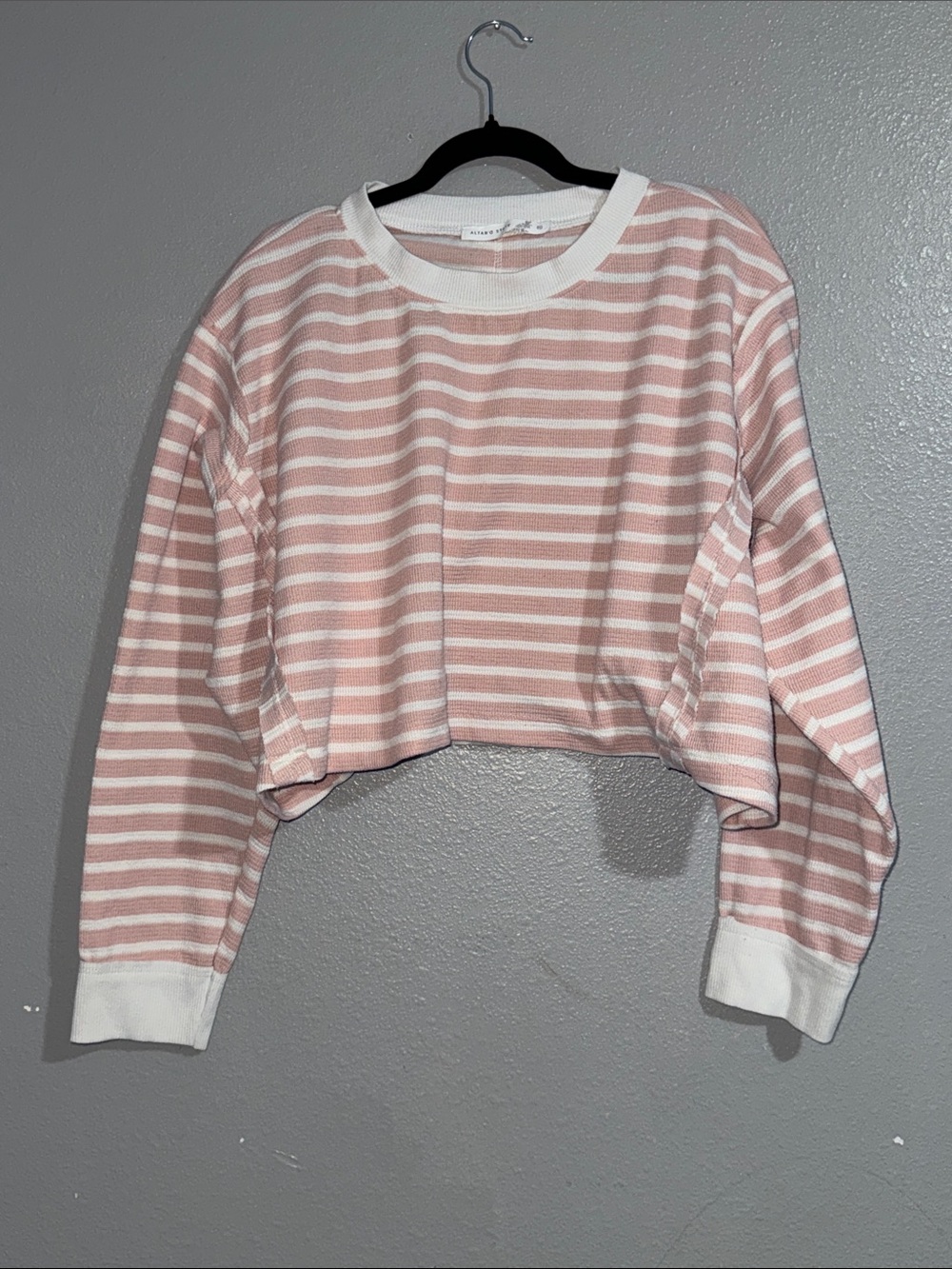 Altar'd State Pink & White Striped Cropped Knit Sweater